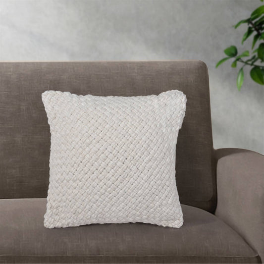 Ainez Cushion, 45x45 cm, Natural White, Wool, Hand Knitted, Hm Knitted, Flat Weave