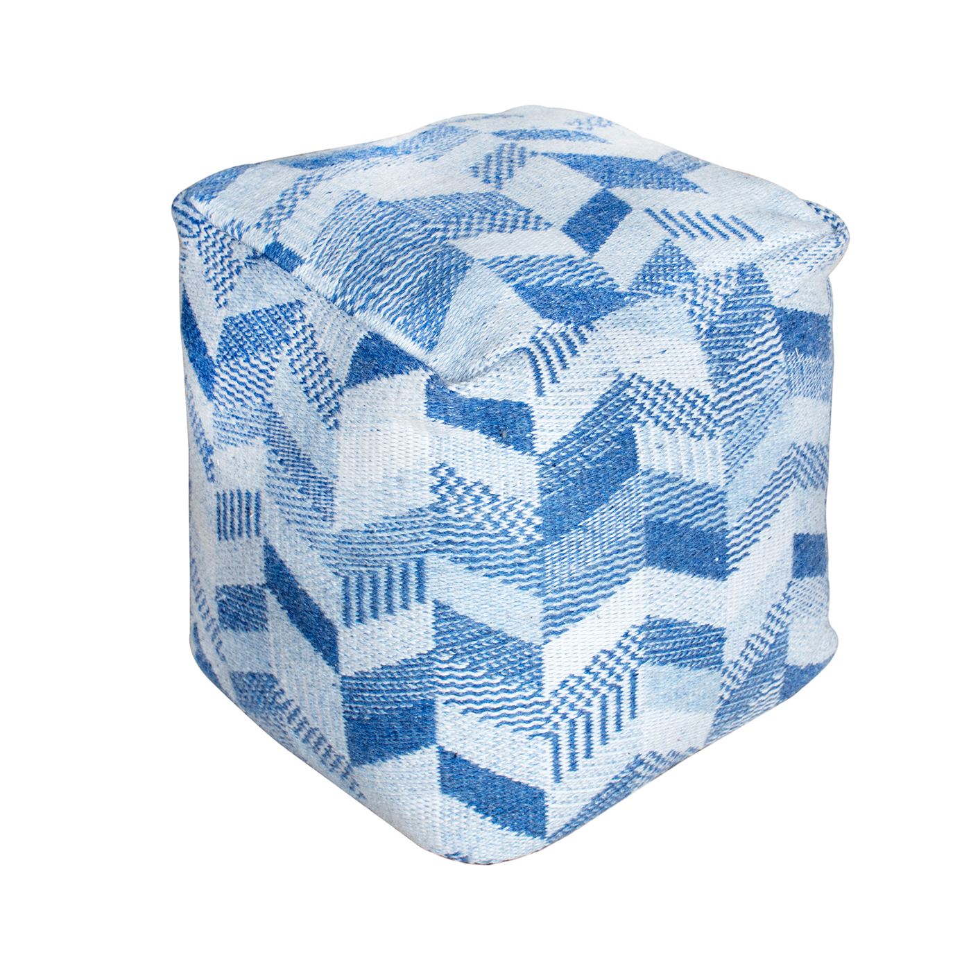 Akola Pouf, Pet, Blue, Jaquard Durry, Flat Weave