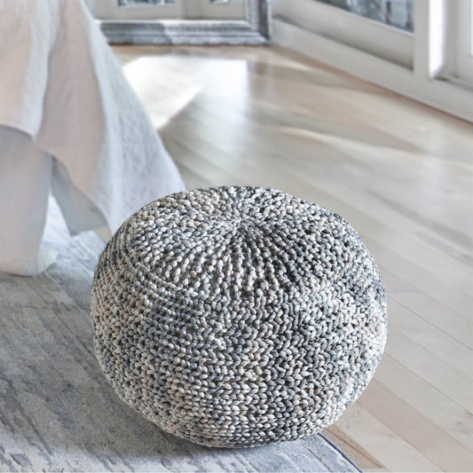 Albans Pouf, Polyester, Beige, Taupe, Hm Knitted, Flat Weave