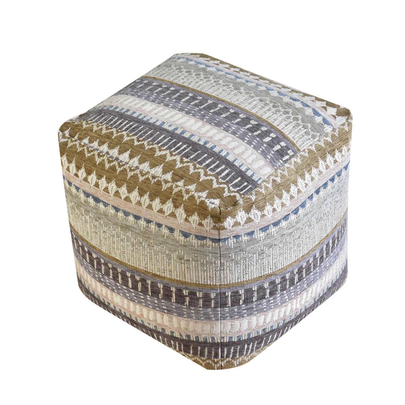 Albi Pouf, Acrylic, Polyester, Beige, Brown, Jaquard Durry, Flat Weave