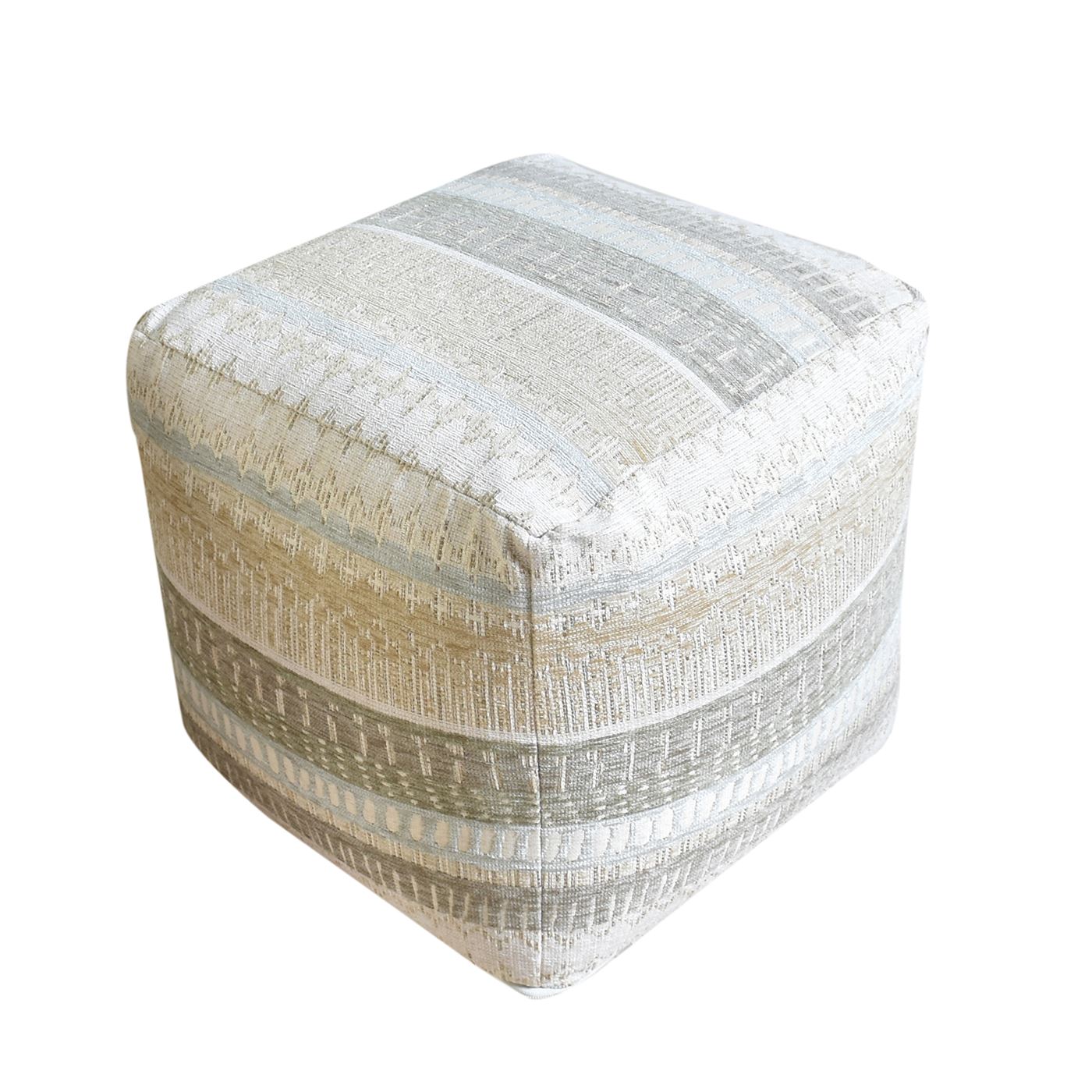 Albi Pouf, Acrylic, Polyester, Beige, Sage, Jaquard Durry, Flat Weave