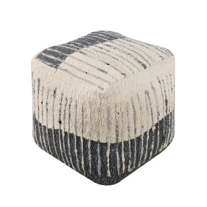 Alivia Pouf, Wool, Natural White, Grey, Hand Woven, All Loop