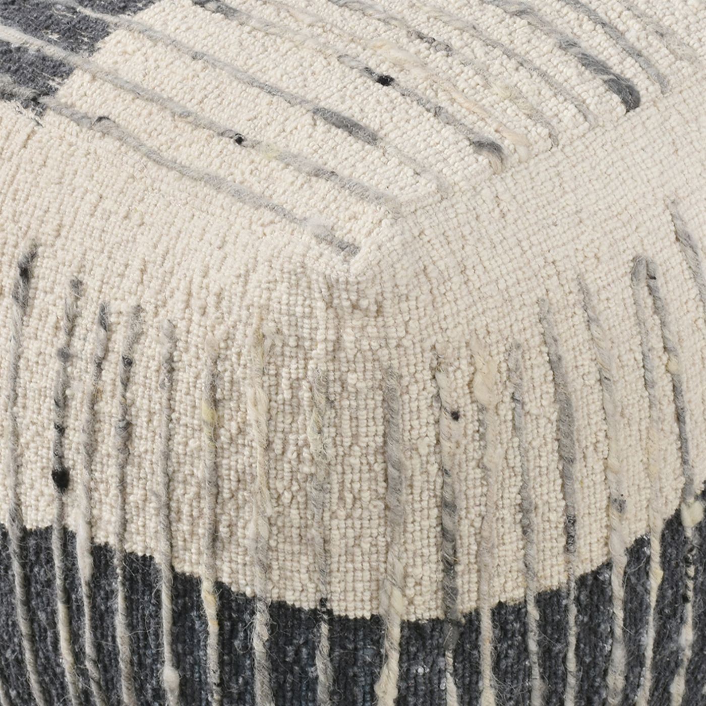 Alivia Pouf, Wool, Natural White, Grey, Hand Woven, All Loop