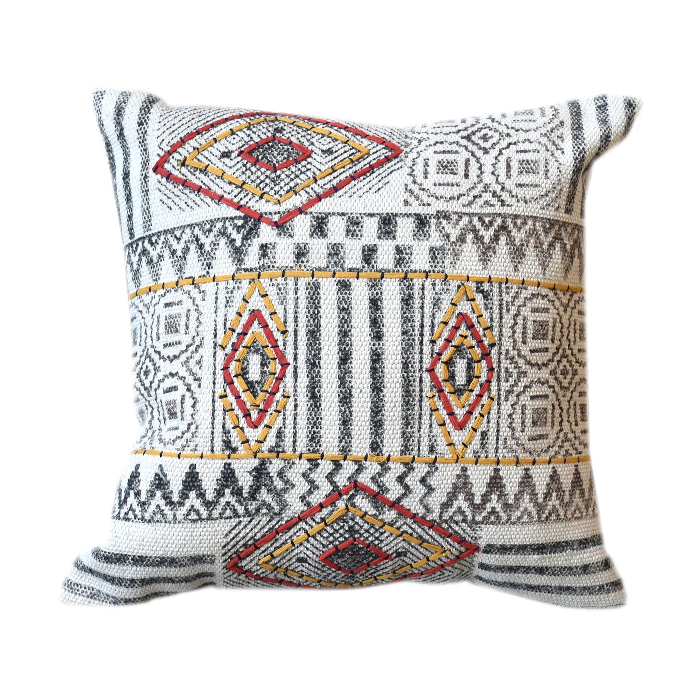 Alpine Pillow, Cotton, Printed, Charcoal, Multi, Hand Knotted, All Cut 