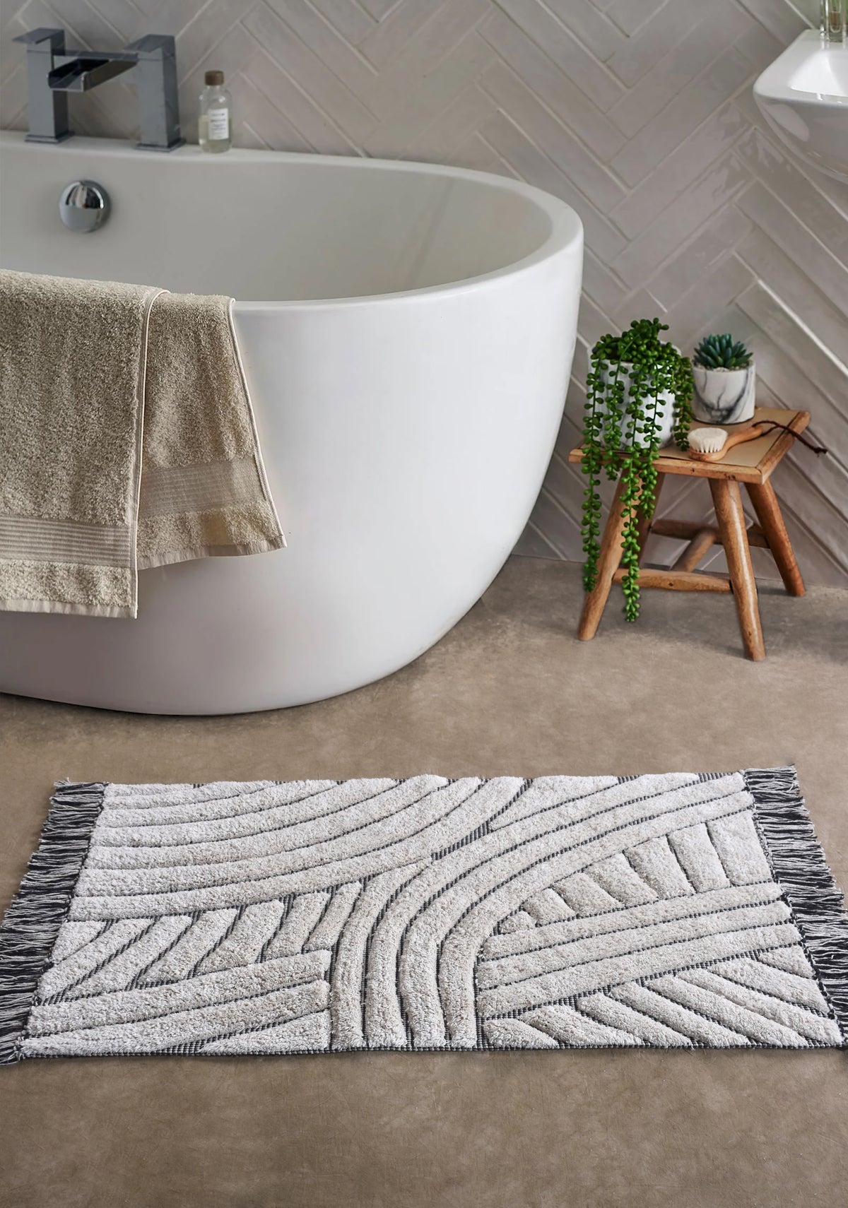 ALZIA OPT BATH RUG - IVORY/CHARCOAL - COTTON - TABLE TUFTED