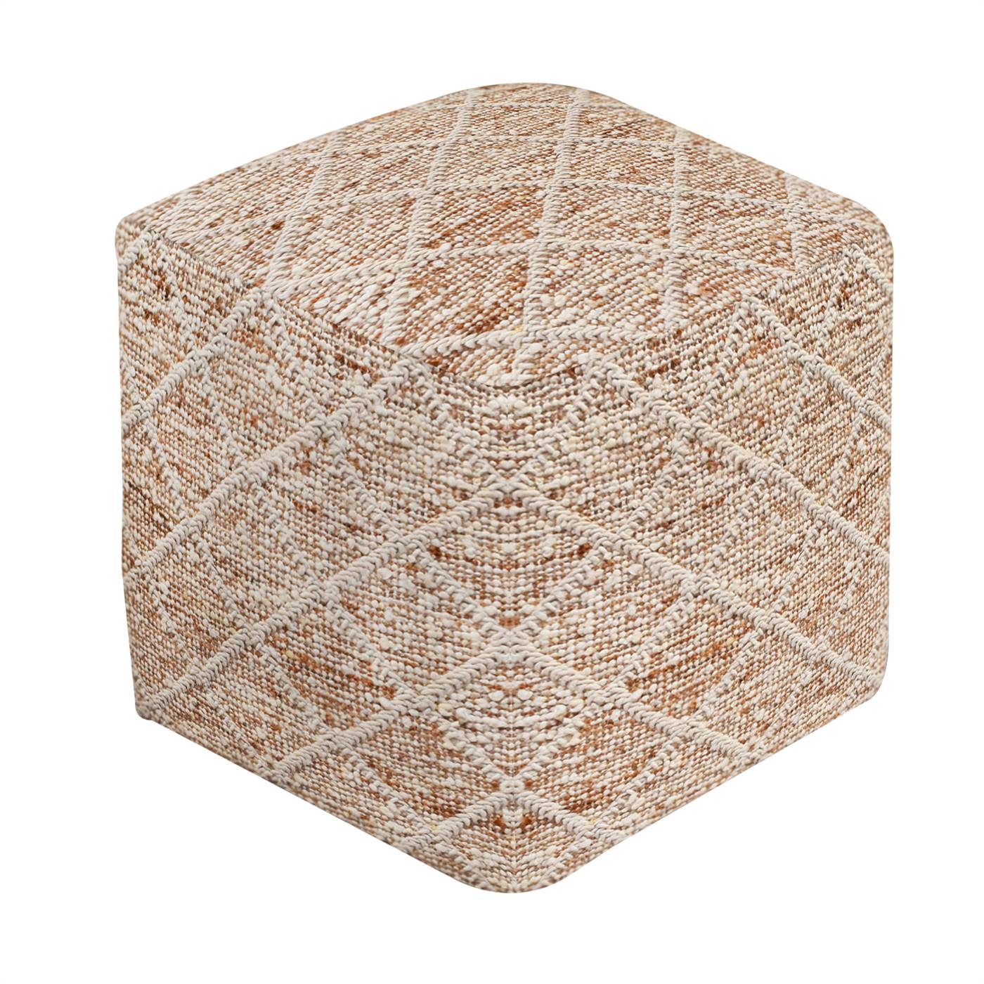 Ambler Pouf, 40x40x40 cm, Natural, Natural White, Wool, Jute, Punja Kelim, Punja, Flat Weave