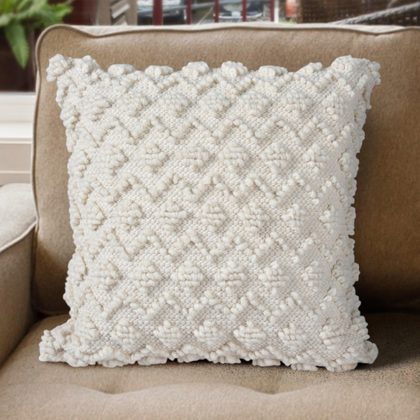 AMBOISE CUSHION - WOOL/COTTON - IVORY