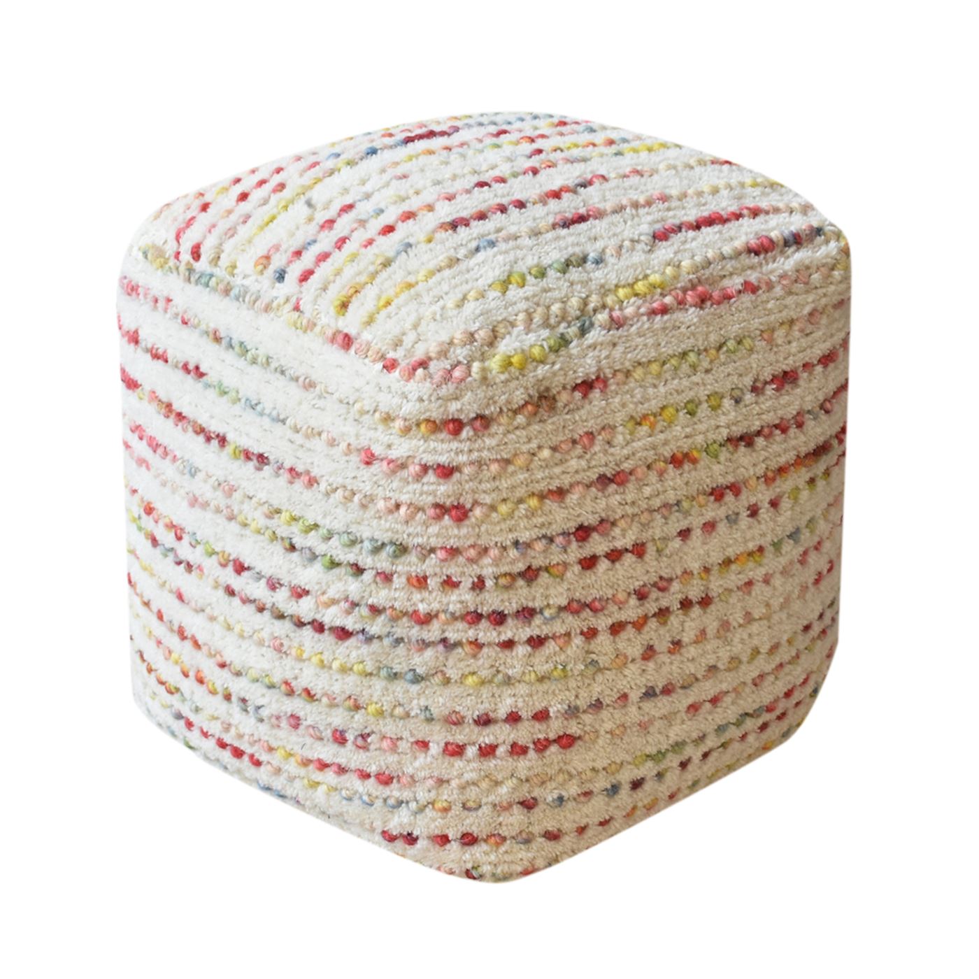 Amorica Pouf, Wool, Multi, Hand Woven, Cut And Loop