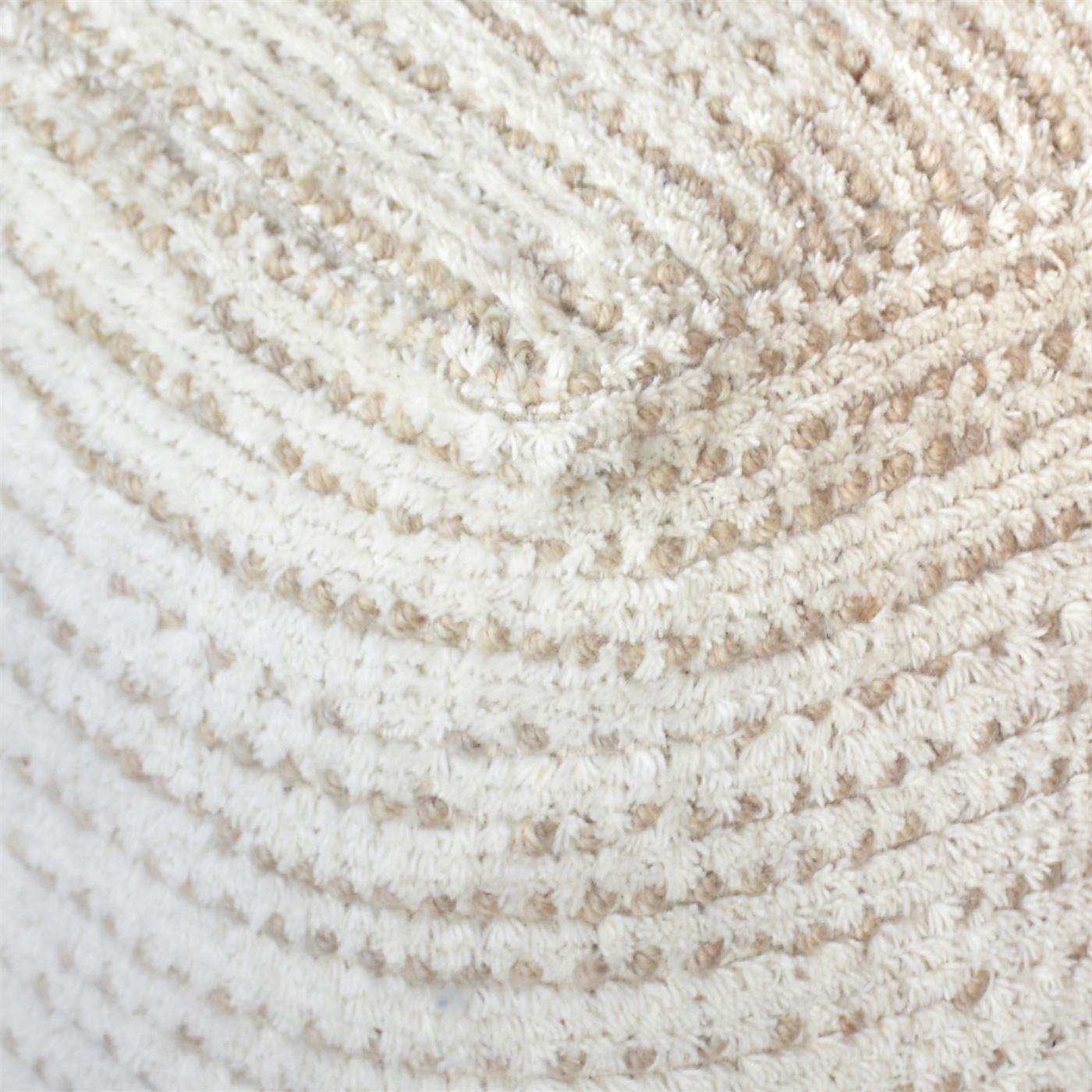 Amorica Pouf, Wool, Beige, Hand Woven, Cut And Loop