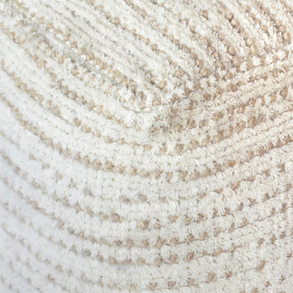 Amorica Pouf, Wool, Beige, Hand Woven, Cut And Loop