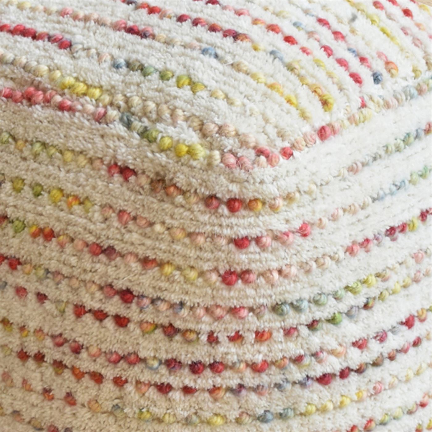 Amorica Pouf, Wool, Multi, Hand Woven, Cut And Loop