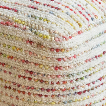 Amorica Pouf, Wool, Multi, Hand Woven, Cut And Loop