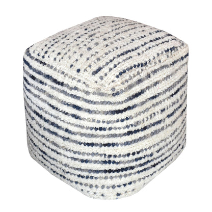 Amorica Pouf, Wool, Blue, Hand Woven, Cut And Loop