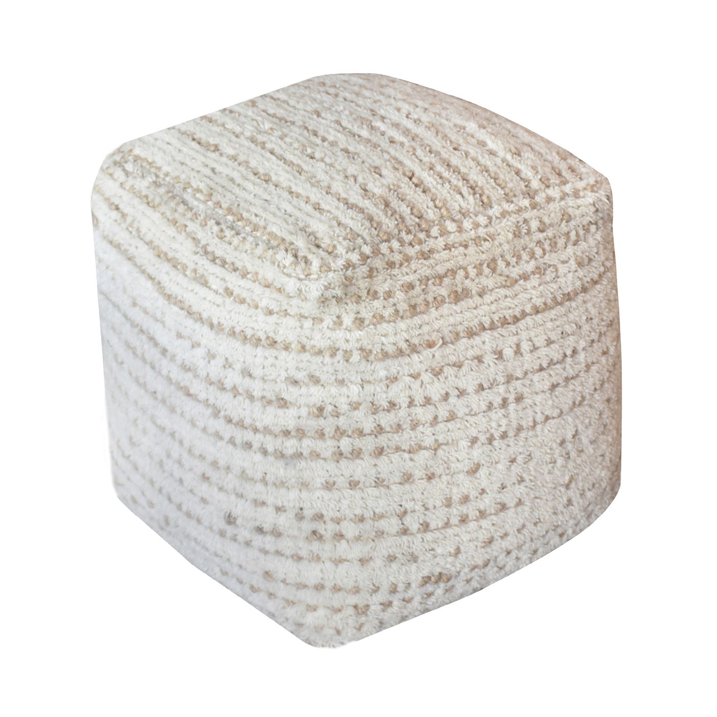 Amorica Pouf, Wool, Beige, Hand Woven, Cut And Loop