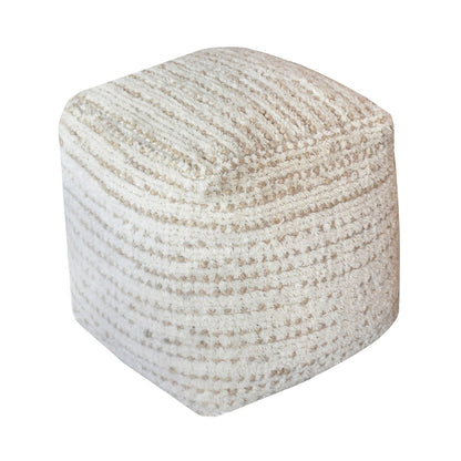 Amorica Pouf, Wool, Beige, Hand Woven, Cut And Loop