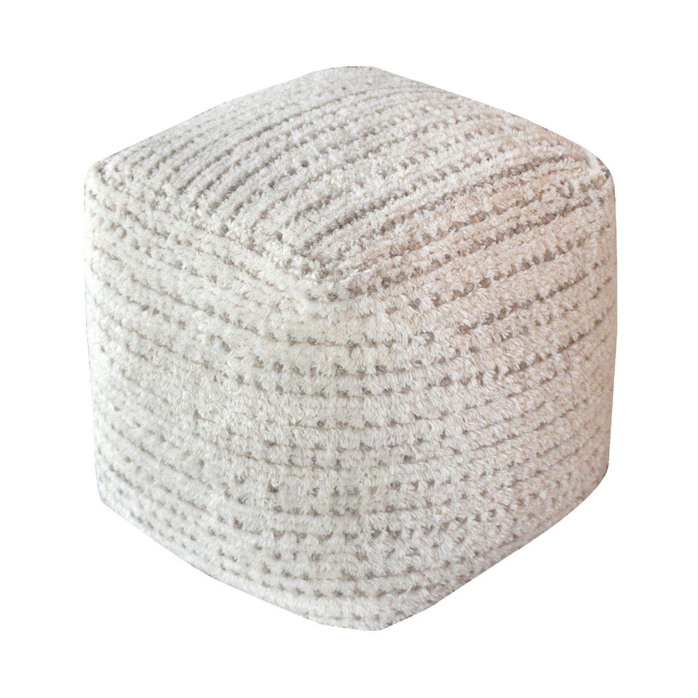 Amorica Pouf, Wool, Grey, Hand Woven, Cut And Loop