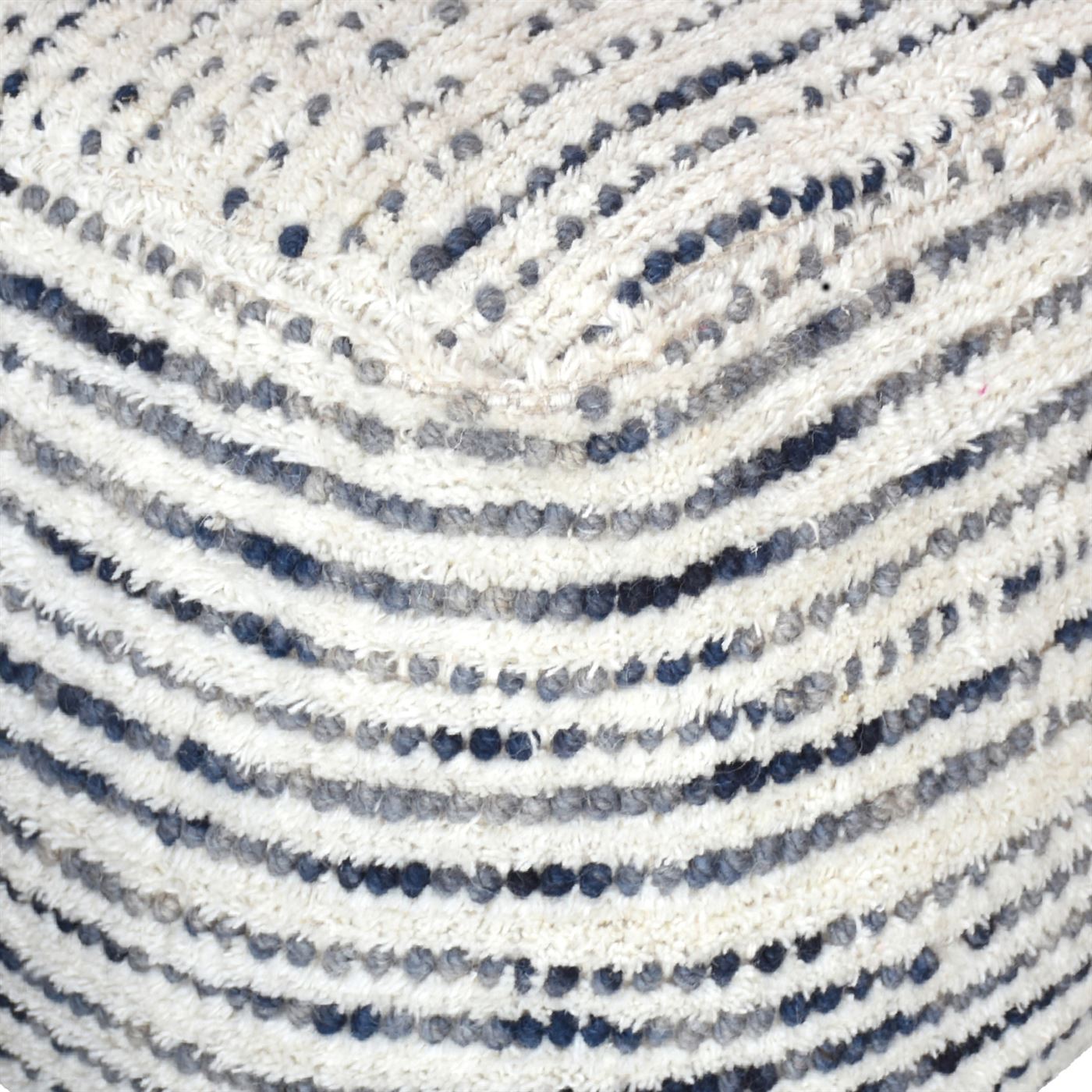 Amorica Pouf, Wool, Blue, Hand Woven, Cut And Loop