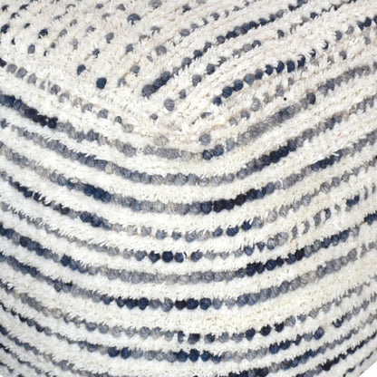 Amorica Pouf, Wool, Blue, Hand Woven, Cut And Loop