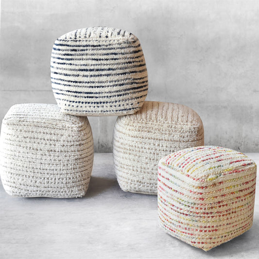 Amorica Pouf, Wool, Hand Woven, Cut And Loop