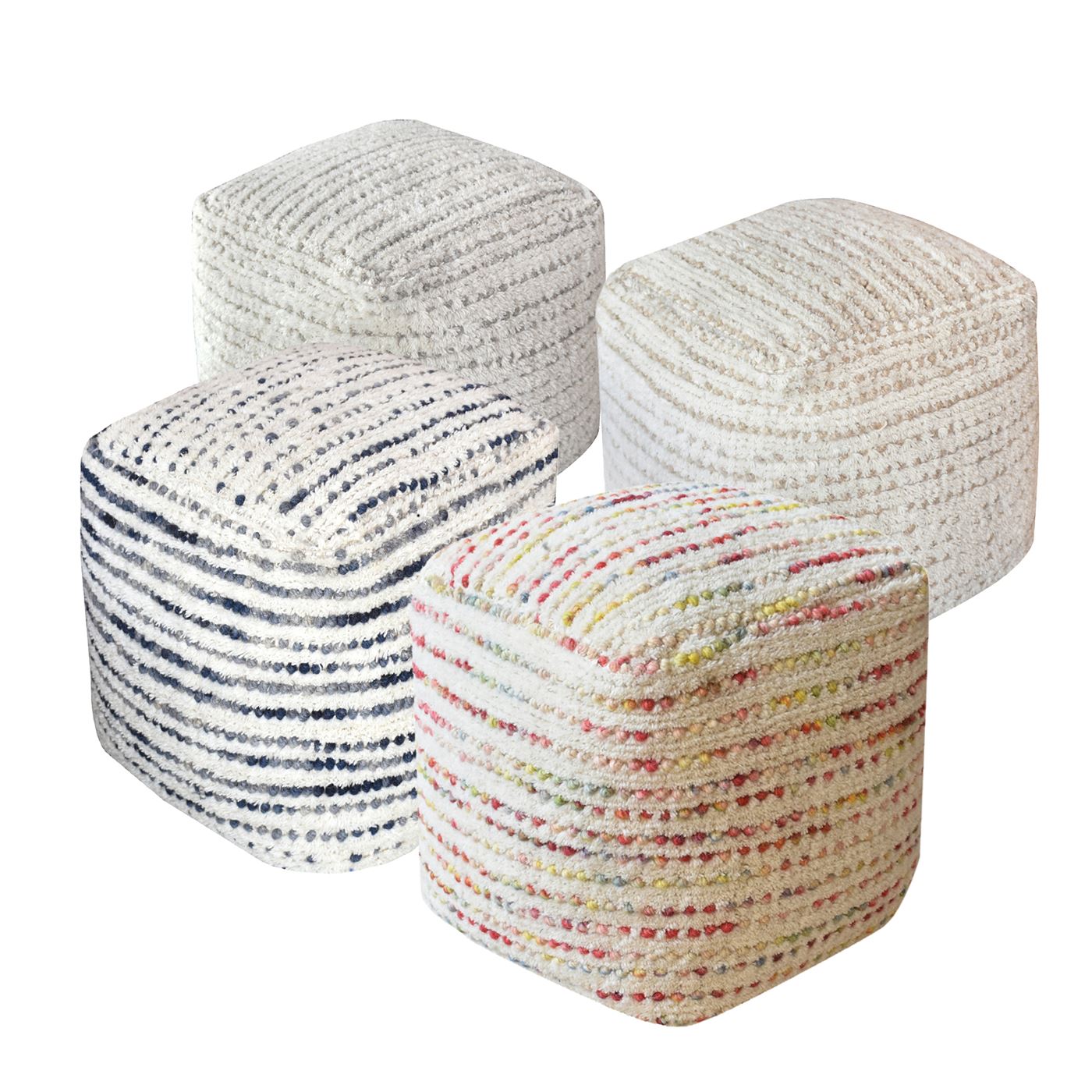Amorica Pouf, Wool, Hand Woven, Cut And Loop
