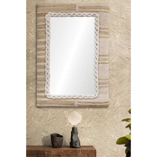 AMPOR WALL MIRROR - IVORY - HAND WOVEN - WOOL/JUTE & MDF