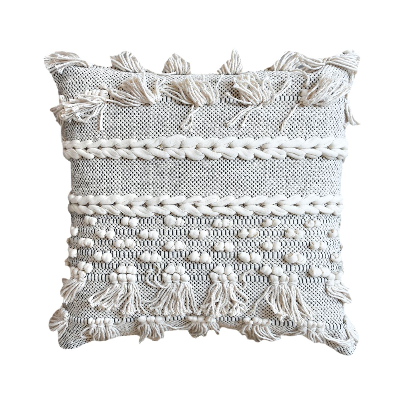 Andria Pillow, Cotton Rag, Natural White, Charcoal, Pitloom, All Loop