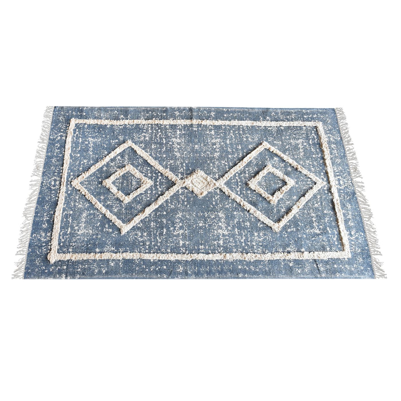 Area Rug, Bedroom Rug, Living Room Rug, Living Area Rug, Indian Rug, Office Carpet, Office Rug, Shop Rug Online, Cotton, Printed, Blue, Natural White, Pitloom, All Cut, Geometrical