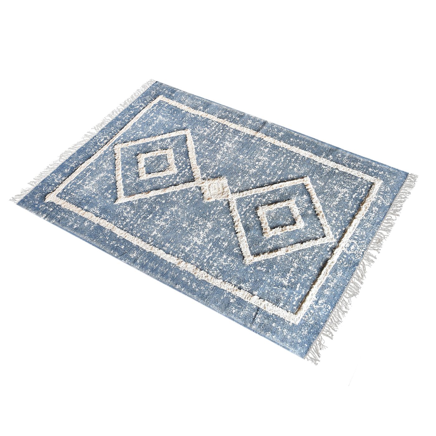 Area Rug, Bedroom Rug, Living Room Rug, Living Area Rug, Indian Rug, Office Carpet, Office Rug, Shop Rug Online, Cotton, Printed, Blue, Natural White, Pitloom, All Cut, Geometrical