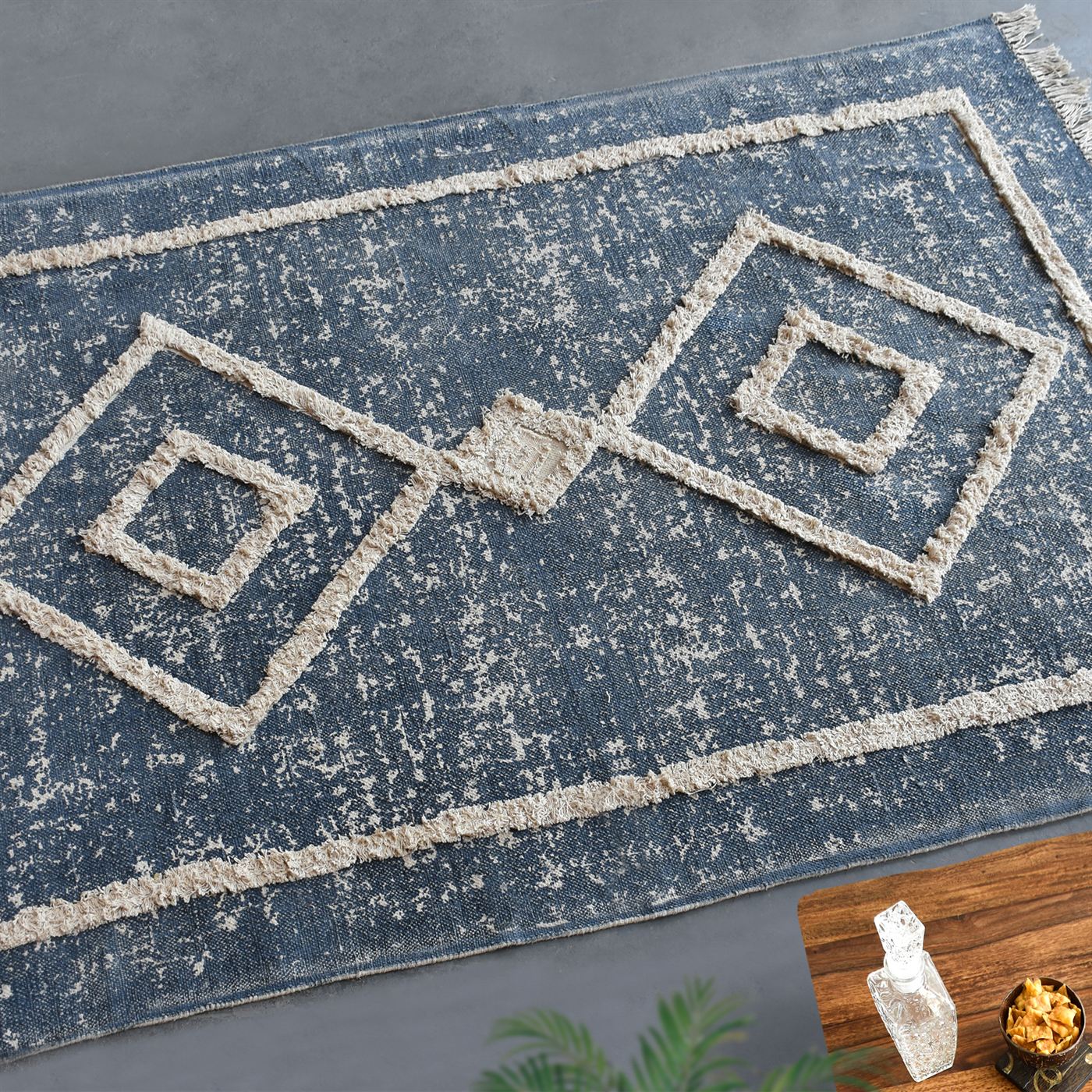 Area Rug, Bedroom Rug, Living Room Rug, Living Area Rug, Indian Rug, Office Carpet, Office Rug, Shop Rug Online, Cotton, Printed, Blue, Natural White, Pitloom, All Cut, Geometrical