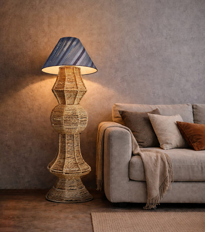 ANIX FLOOR LAMP - NATURAL/BLUE - HAND MADE - JUTE/DENIM