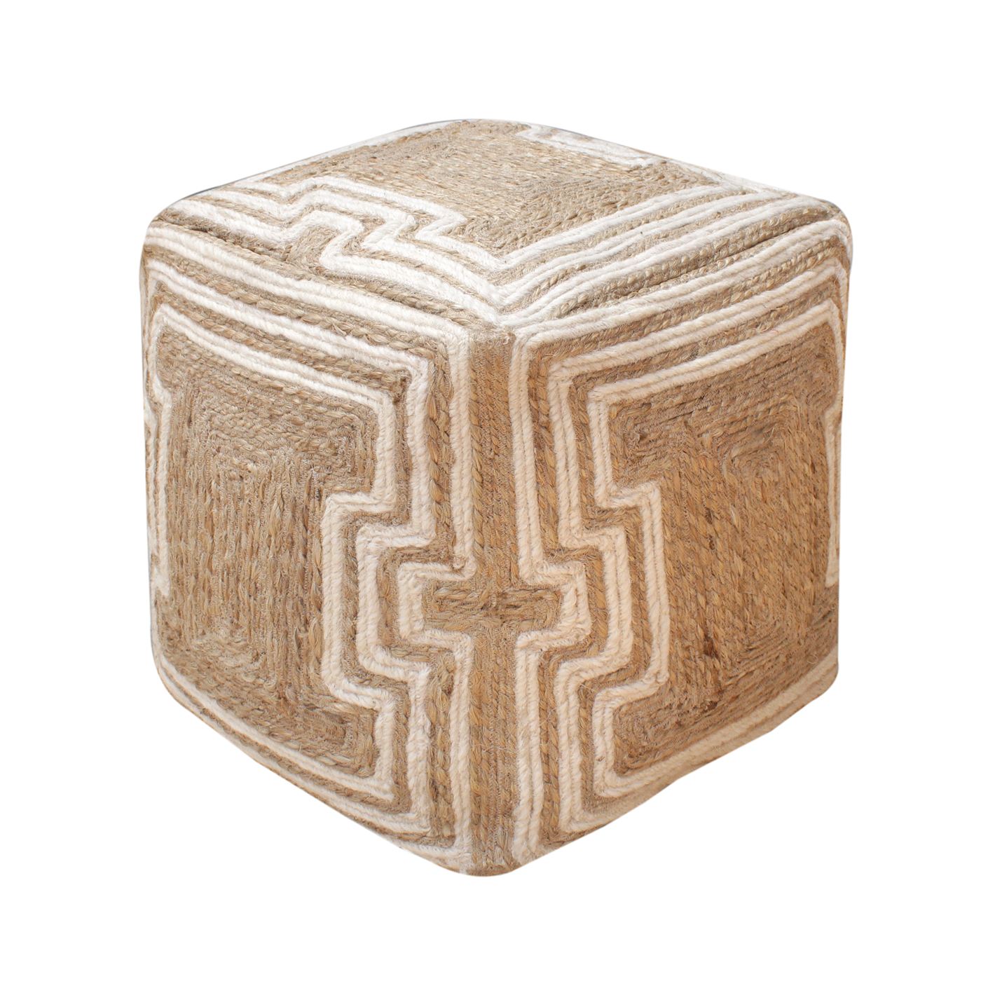 Anshan Pouf, Jute, Wool, Natural, Natural White, Hm Stitching, Flat Weave