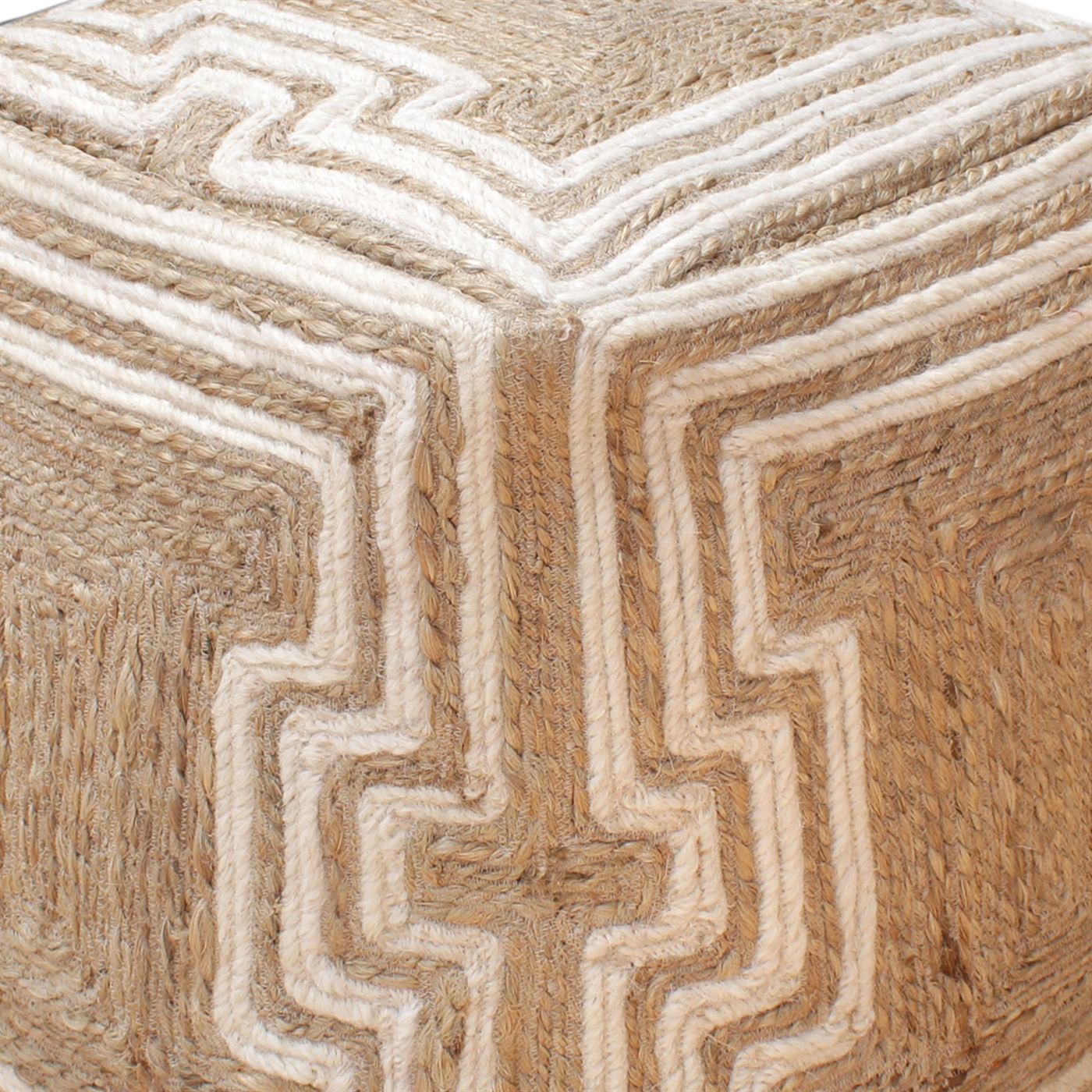 Anshan Pouf, Jute, Wool, Natural, Natural White, Hm Stitching, Flat Weave