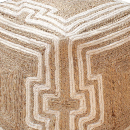 Anshan Pouf, Jute, Wool, Natural, Natural White, Hm Stitching, Flat Weave