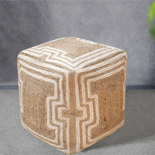 Anshan Pouf, Jute, Wool, Natural, Natural White, Hm Stitching, Flat Weave