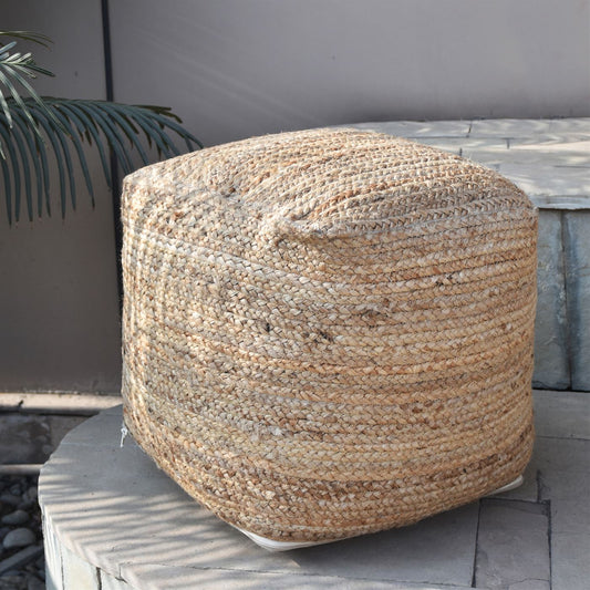 Aranton Pouf, Hemp, Natural, Hm Stitching, Flat Weave