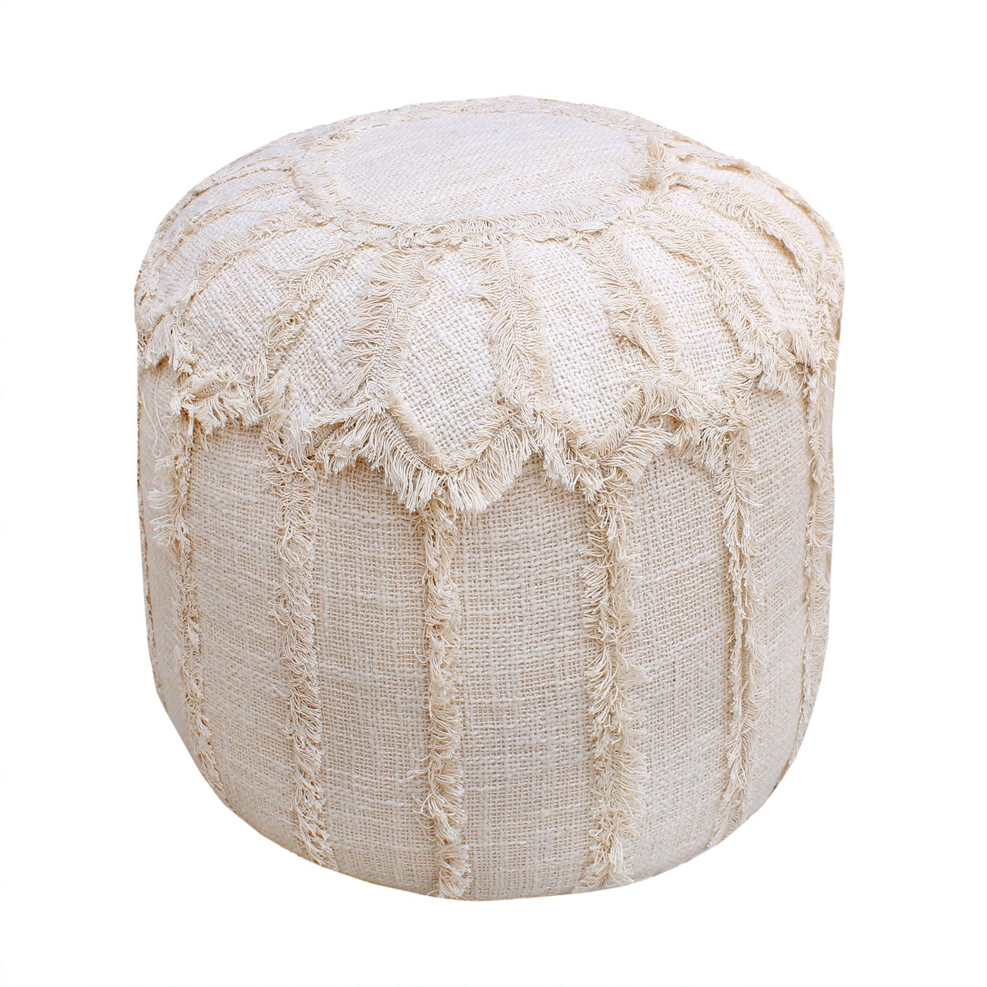 Arboga Pouf, Cotton, Natural White, Hm Stitching, Flat Weave