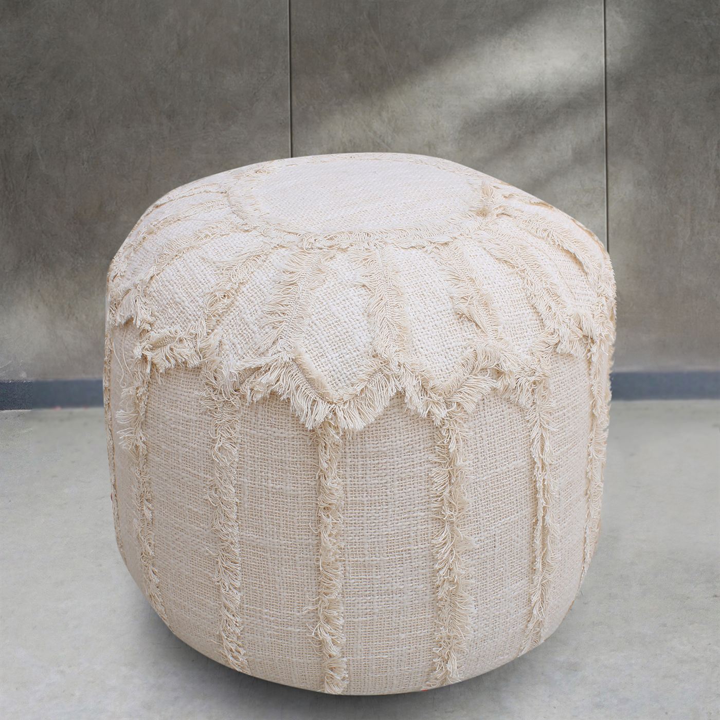 Arboga Pouf, Cotton, Natural White, Hm Stitching, Flat Weave