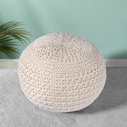 Ardino Pouf, 50x50x35 cm, Natural White, Wool, Hand Knitted, Hm Knitted, Flat Weave