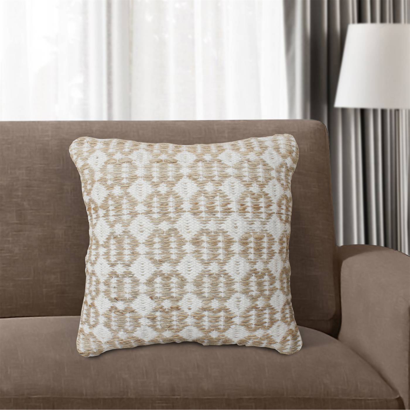 Argens Cushion, 45x45 cm, Natural, Natural White, Jute, Wool, Hand Woven, Pitloom, Flat Weave