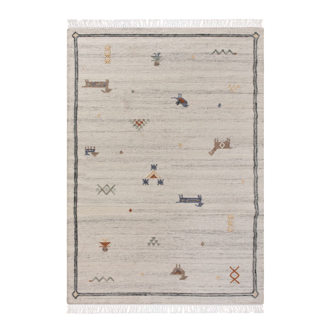 Area Rug, Bedroom Rug, Living Room Rug, Living Area Rug, Indian Rug, Office Carpet, Office Rug, Shop Rug Online, Wool, Natural White, Multi, Punja, Flat Weave, Animal Pattern