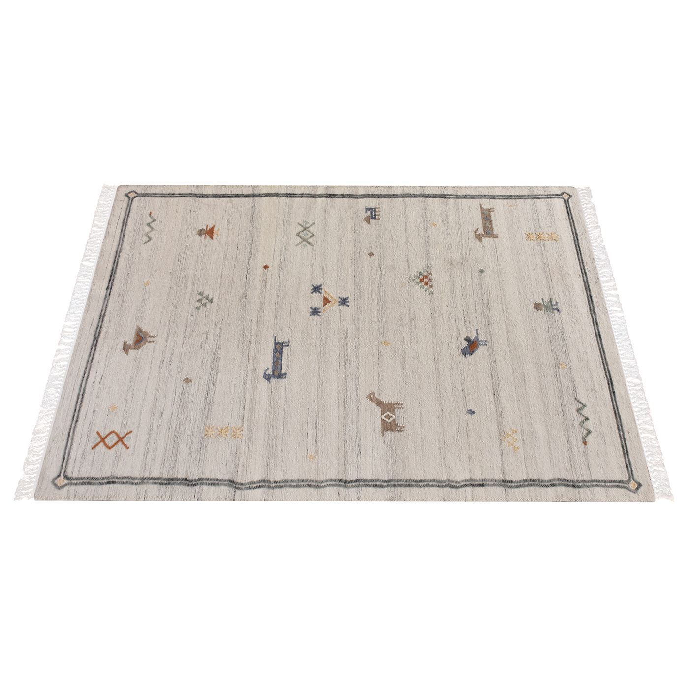 Area Rug, Bedroom Rug, Living Room Rug, Living Area Rug, Indian Rug, Office Carpet, Office Rug, Shop Rug Online, Wool, Natural White, Multi, Punja, Flat Weave, Animal Pattern