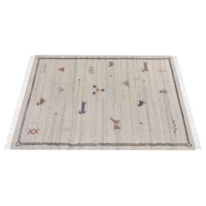 Area Rug, Bedroom Rug, Living Room Rug, Living Area Rug, Indian Rug, Office Carpet, Office Rug, Shop Rug Online, Wool, Natural White, Multi, Punja, Flat Weave, Animal Pattern