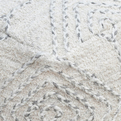 Arianata Pouf, Cotton, Wool, Natural White, Grey, Pitloom, Flat Weave