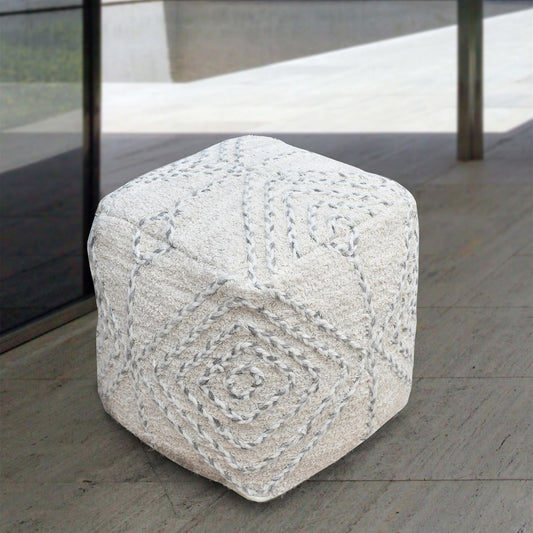 Arianata Pouf, Cotton, Wool, Natural White, Grey, Pitloom, Flat Weave