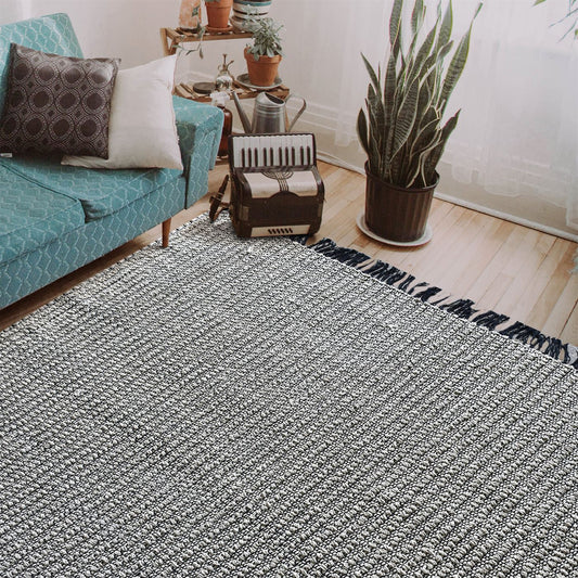 Area Rug, Bedroom Rug, Living Room Rug, Living Area Rug, Indian Rug, Office Carpet, Office Rug, Shop Rug Online, Cotton, Natural White, Black, Plain