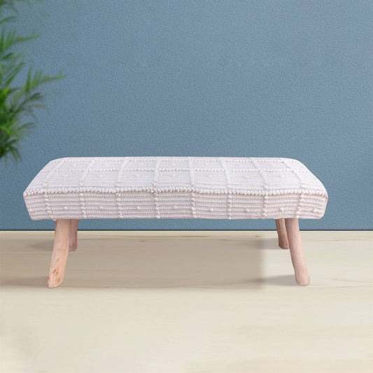 Arrino Bench, 120x40x50 cm, Natural White, Cotton Rag, Hand Woven, Pitloom, All Loop