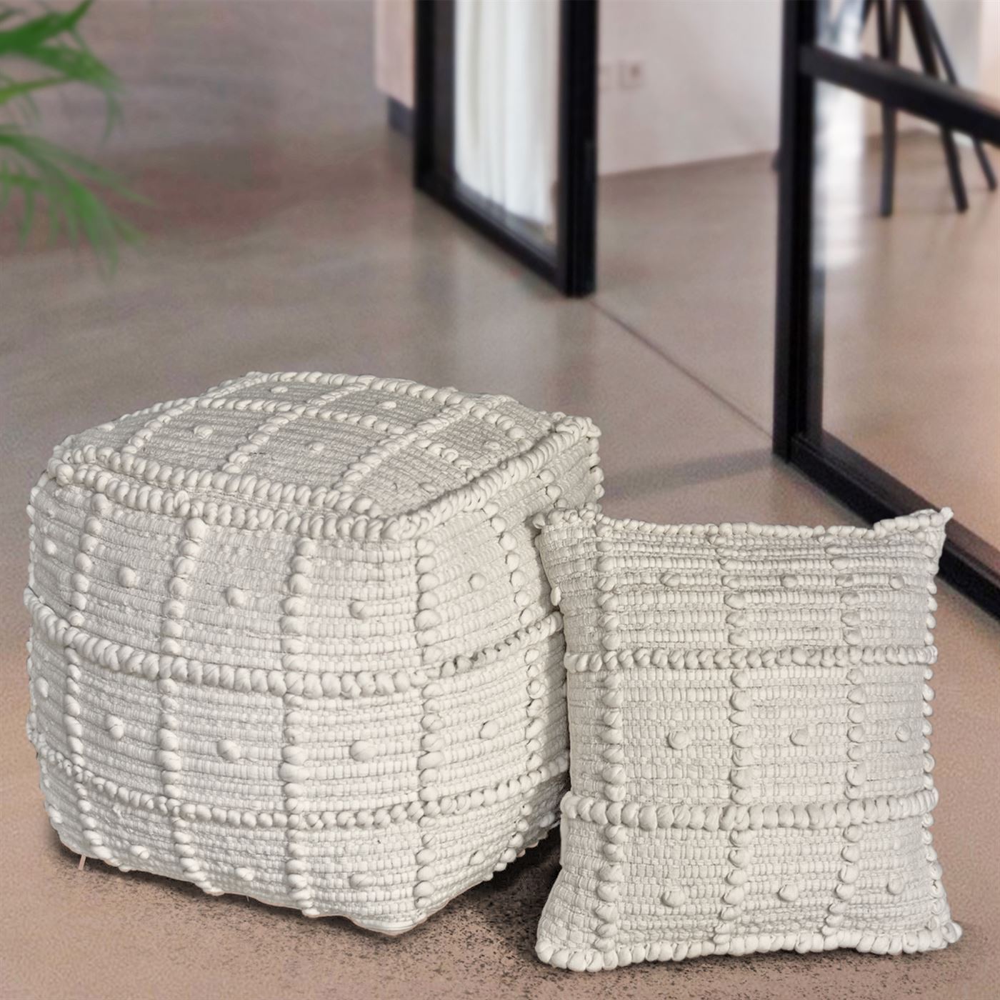 Arrino Pouf, Cotton, Natural White, Pitloom, All Loop 