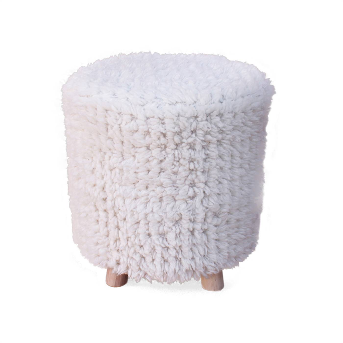 Arthur Round Stool, 45x45x50 cm, Natural White, NZ Wool, Table Tufted, Bm Sn, All Cut