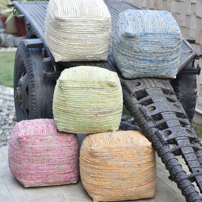 Arya Pouf, Hemp, Recycled Fabric, Pitloom, Flat Weave