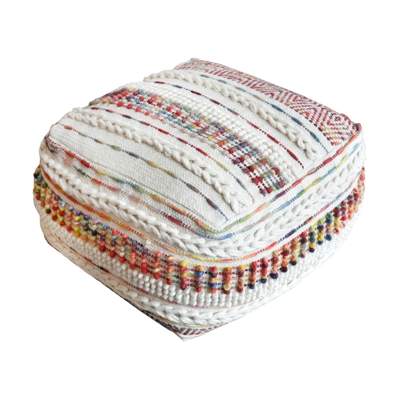 Ascobar Pouf, Wool, Natural White, Blue, Pitloom, All Loop
